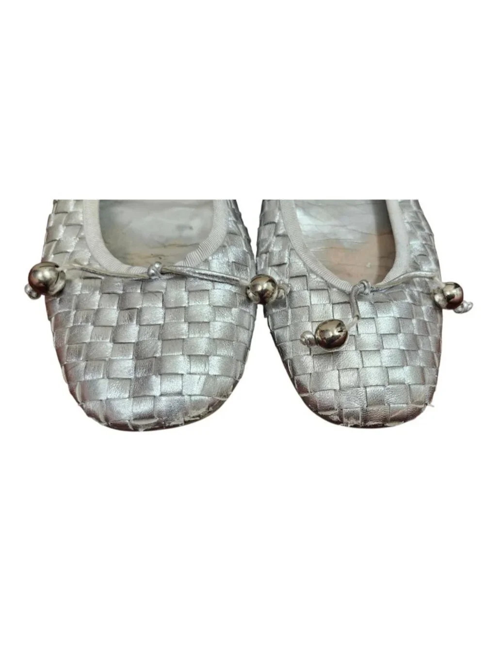 FS/NY French Sole Silver Woven Leather Ballet Flats Women's Size 9 Slip On